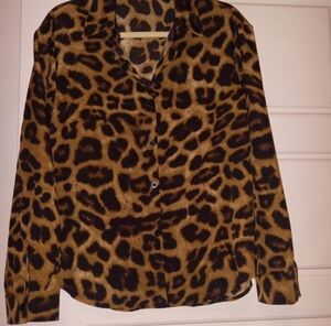 SHEIN Brown Leopard Print Button Down Shirt
